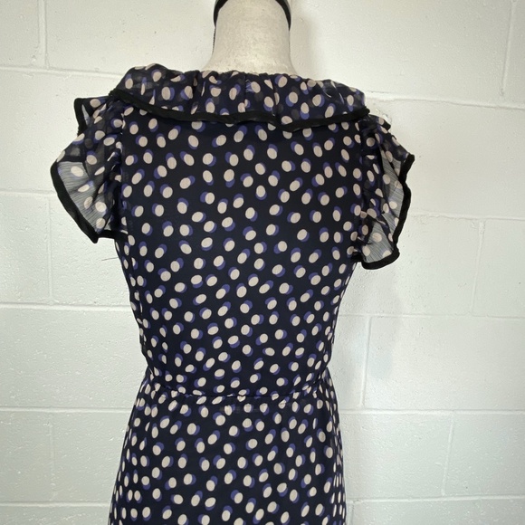 H&M Navy Black and White Dot Dress Flutter Sleeves - Picture 7 of 12